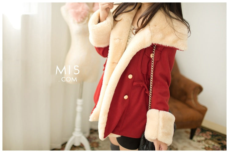 Thickened slim double-breasted student woolen coat