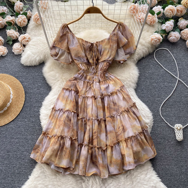 Summer new light luxury short waist dress