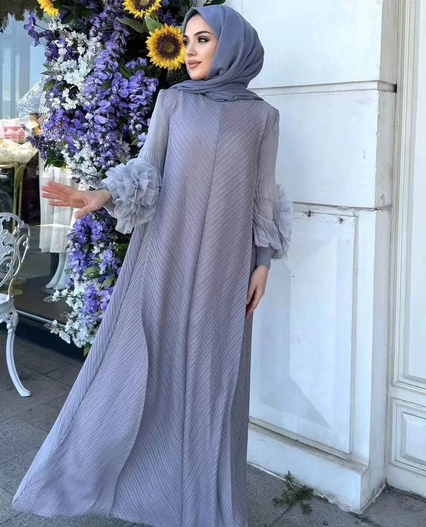 Womens Pleated Maxi Dress  Elegant Loose Fit