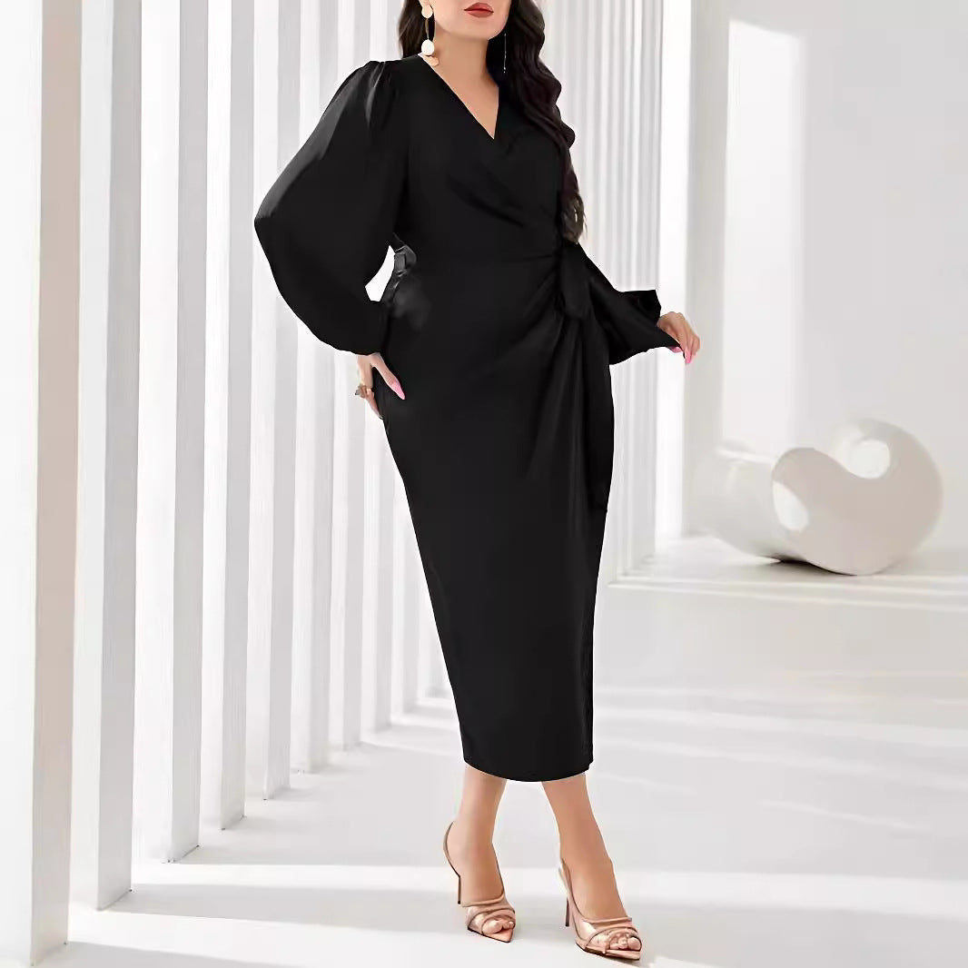 Plus Size Women's Elegant and Simple V-Neck Midi Skirt