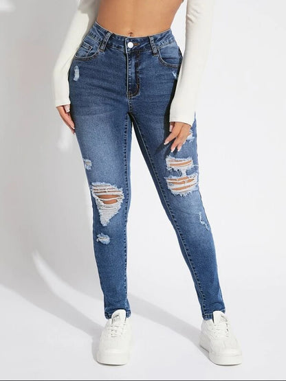 Skinny trend ripped casual fashion small feet jeans