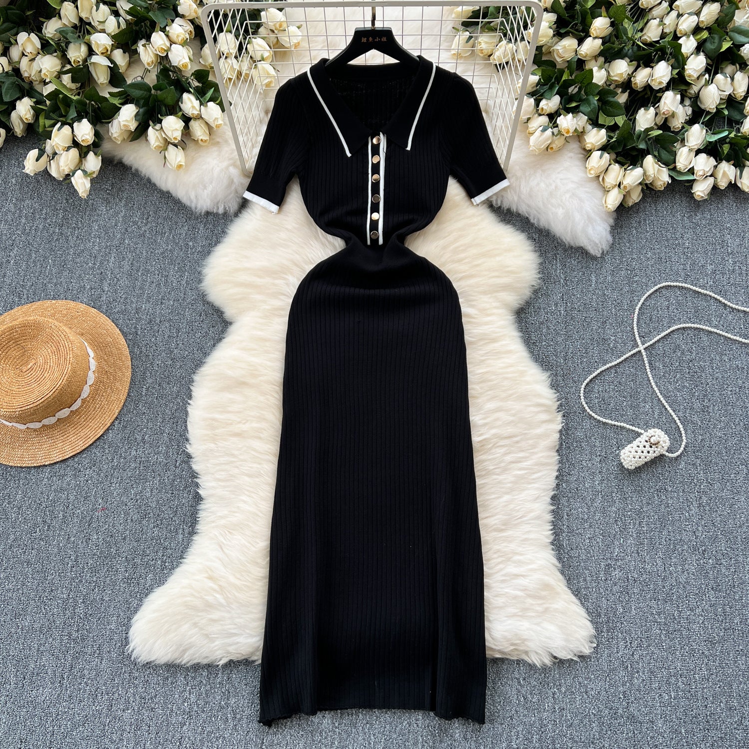 Polo Neck Slim Knitted Dress