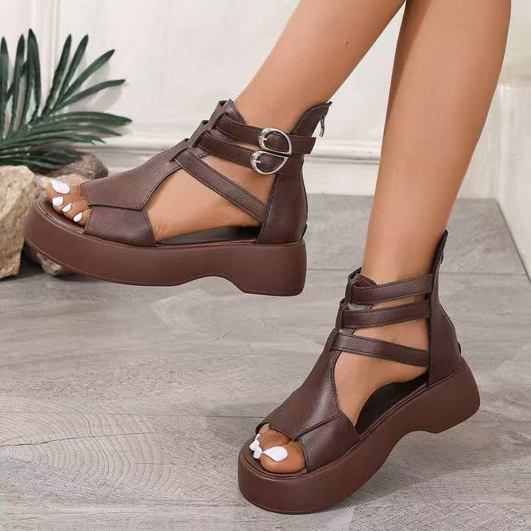 Women's Roman Flatform Sandals  Buckle Strap, Open Toe, Flat Heel