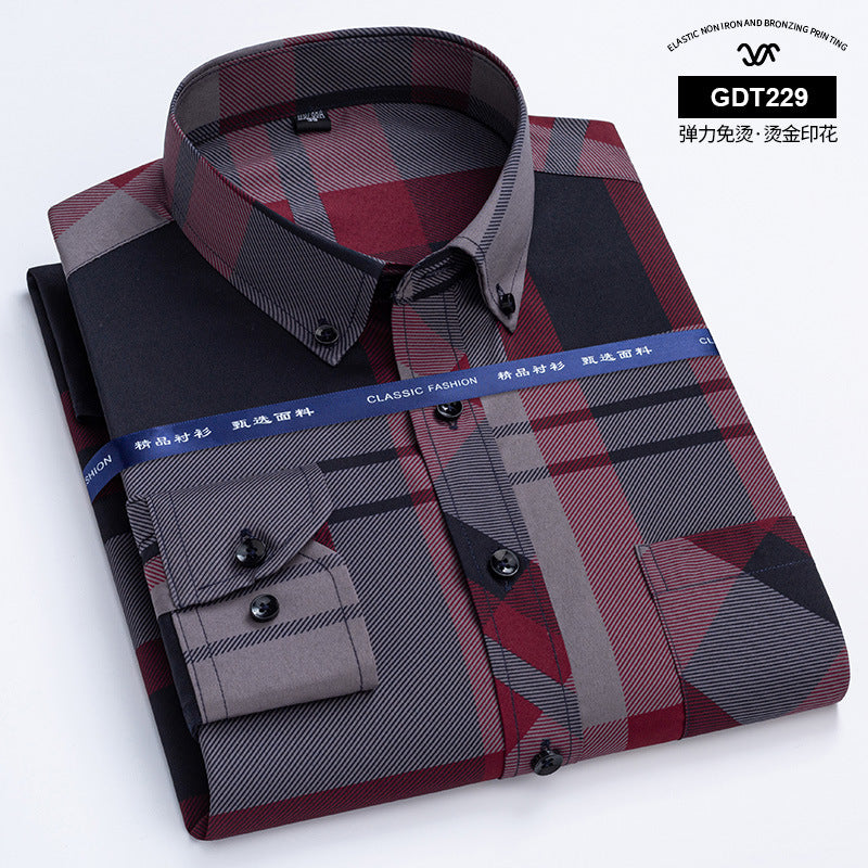 Men's Non-Iron Plaid Shirt  Spring/Autumn Business Casual