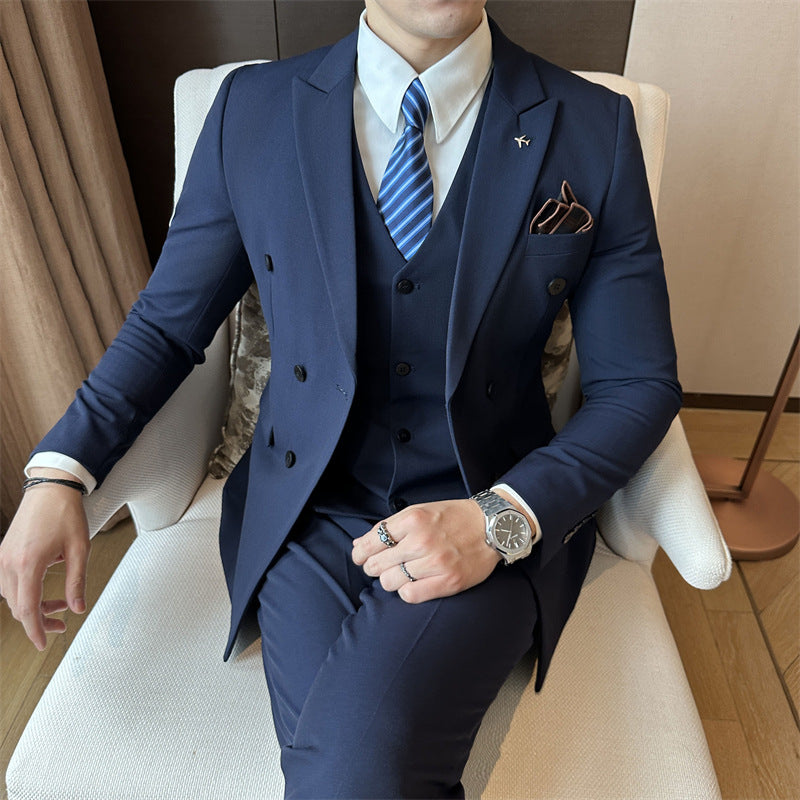 Luxury black double-breasted wedding suit