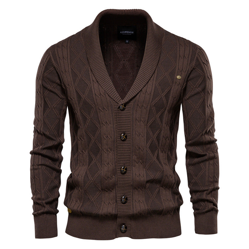 Mens Korean Style Color Block Knit Sweater Jacket