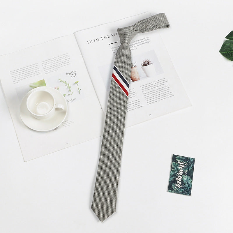 Three-color strip 5cm British gray wool tie