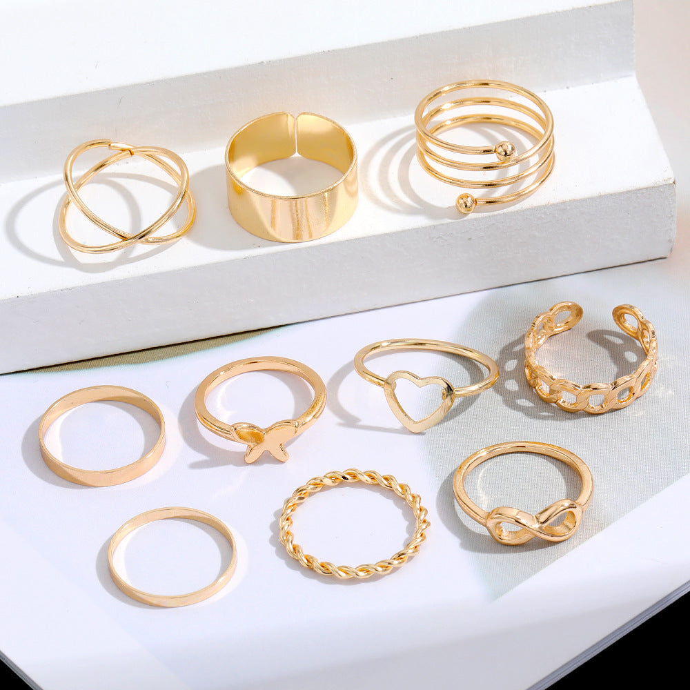 Butterfly ring opening multi-joint ring set 22 pieces love ring female design sense niche