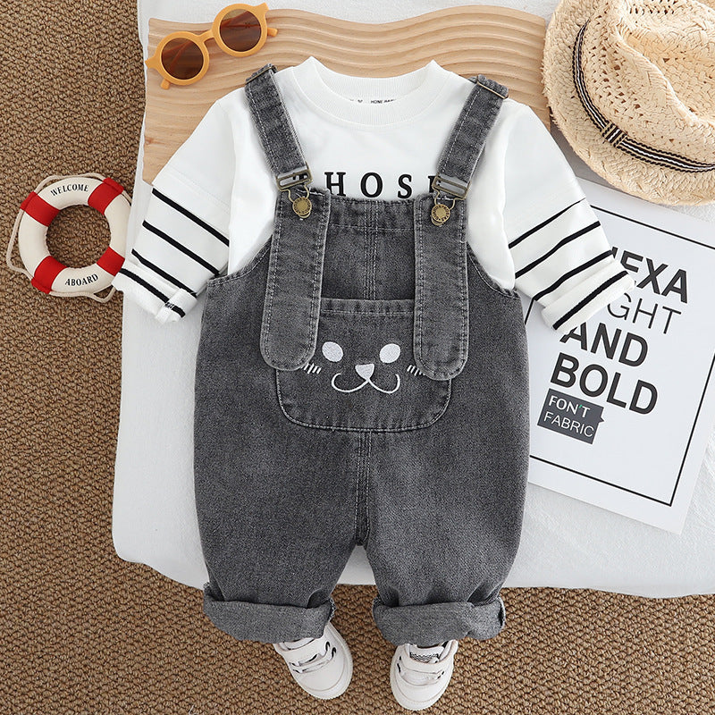 new baby suspenders long-sleeved two-piece set trend