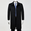 Mens Woolen Trench Coat Business Casual Long Over-Knee Jacket Autumn Winter