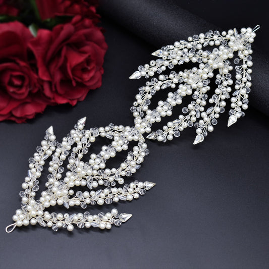 Bridal crystal pearl pressed styling wedding dress headband