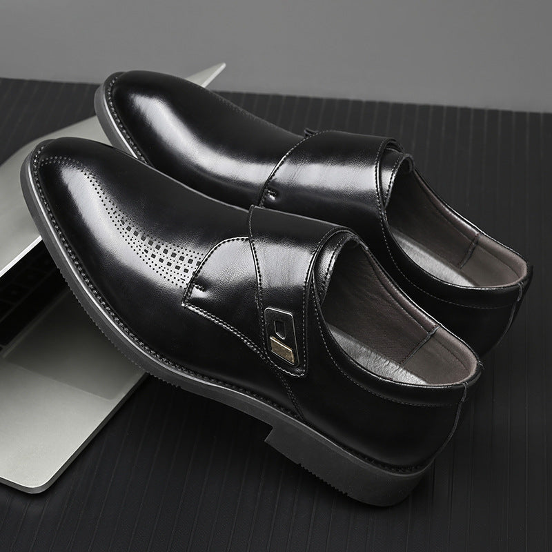 British Style Velcro Leather Shoes for Men  Business Casual & Formal Slip-On
