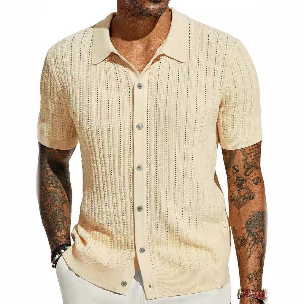 Men's Summer Casual Knit Shirts Short Sleeve, Breathable, Solid Color (On Hand)