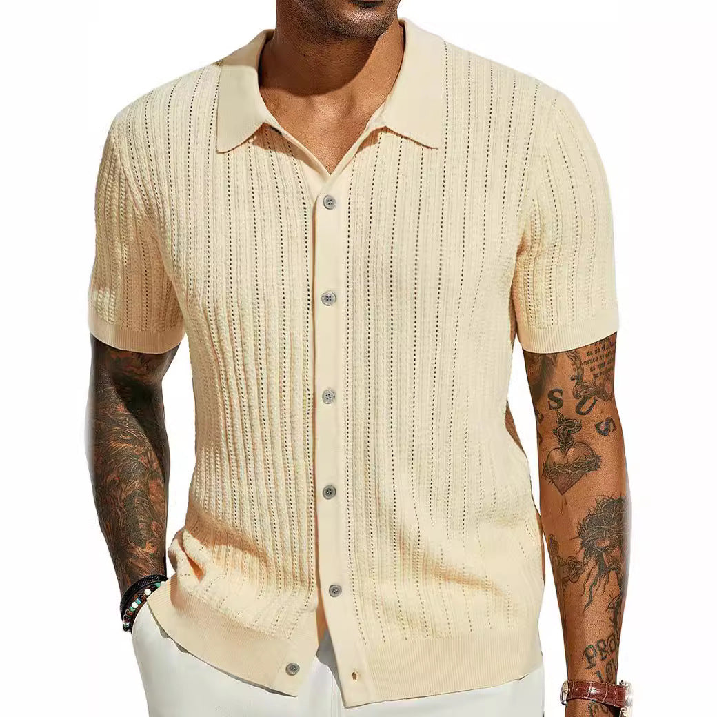 Men's Summer Casual Knit Shirts  Short Sleeve, Breathable, Solid Color