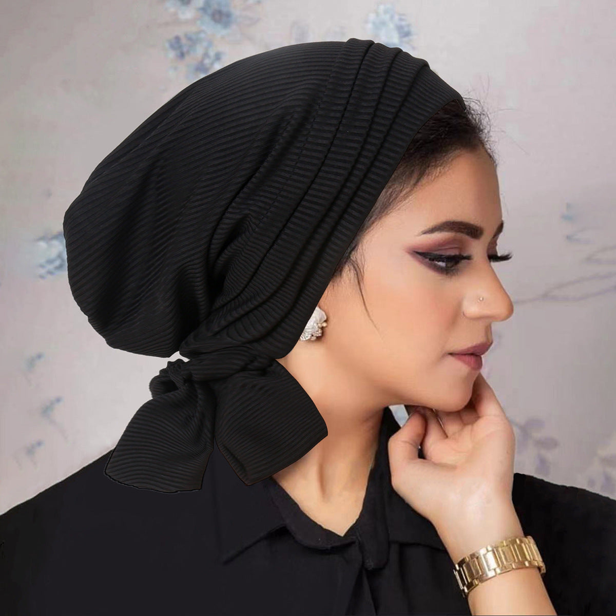 Solid Color Thread Long Tail Turban Hat