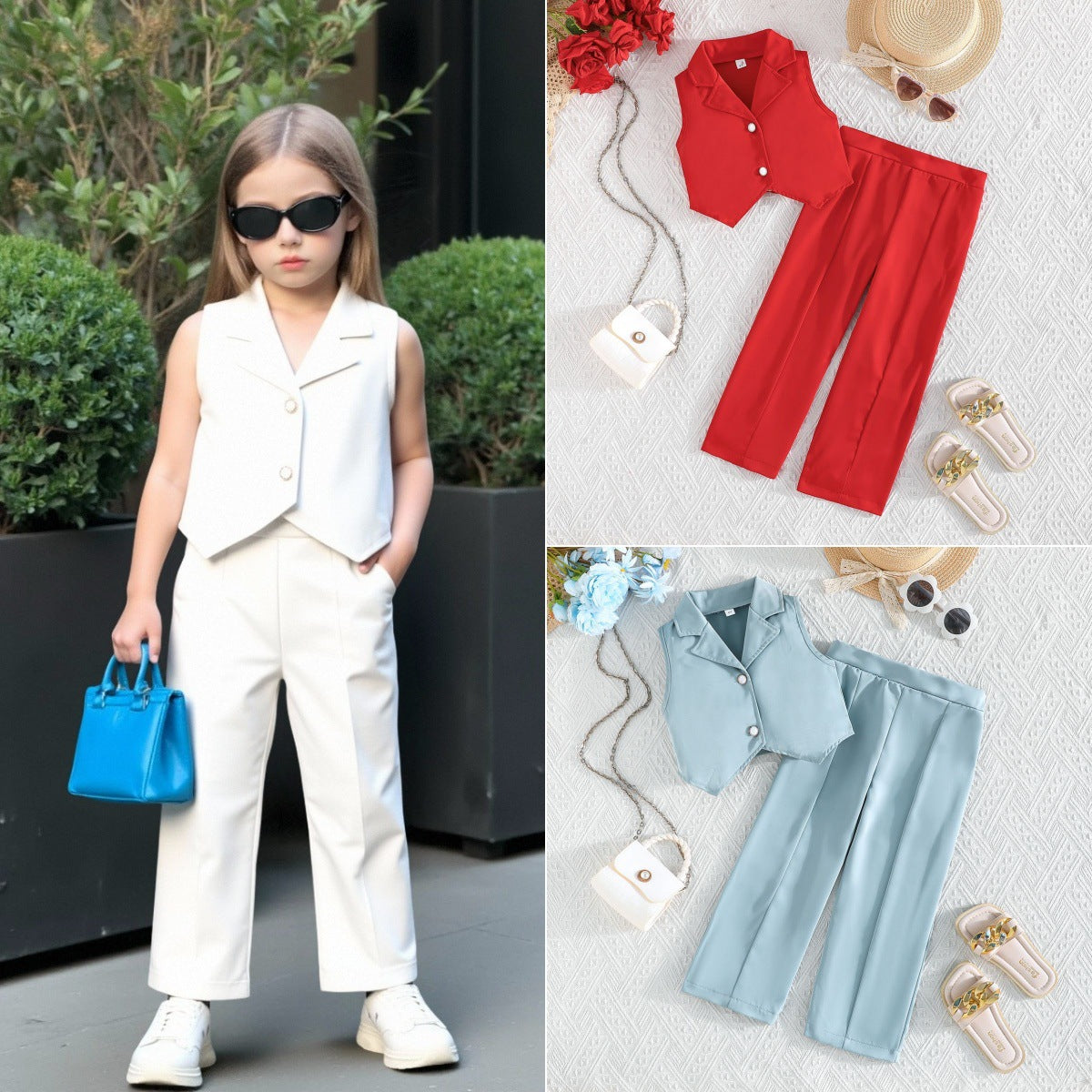 Trendy Summer Girls Two-Piece Set  Sleeveless Top & Wide-Leg Trousers