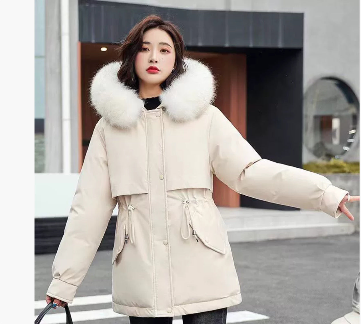 Korean Slim Fit Faux Fur Hooded Winter Jacket