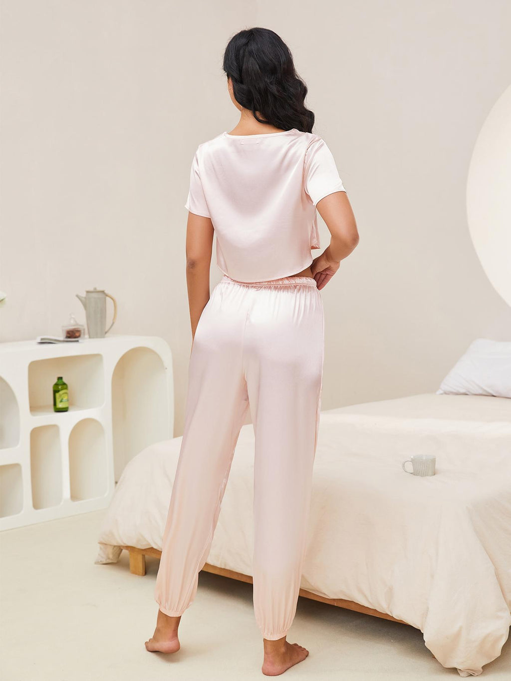 Women's spring and autumn imitation silk short tops
