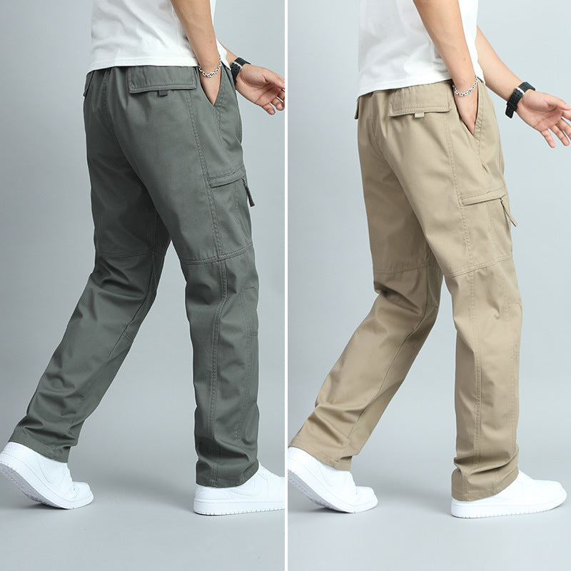 Men's Summer Thin Cotton Cargo Pants – Loose Fit Multi-Pocket Straight Casua