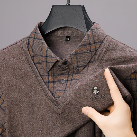 Men's Casual Long Sleeve Polo  Solid Color Loose Fit Plus Size