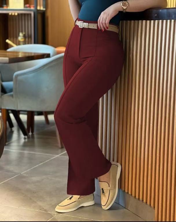 High-Waisted Slim Commuter Straight-Leg Pants
