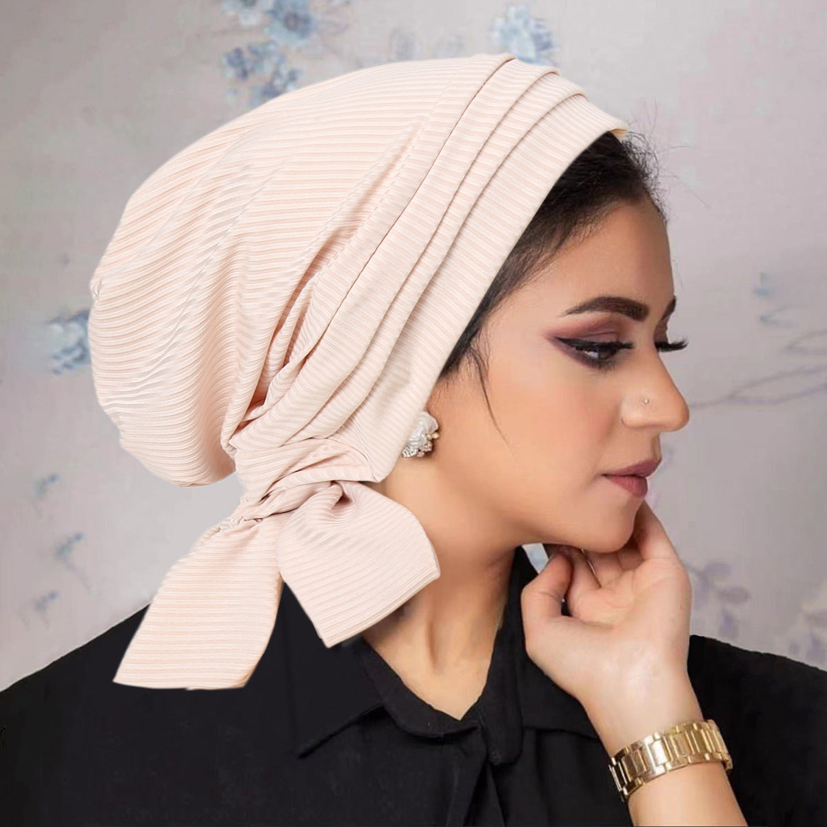 Solid Color Thread Long Tail Turban Hat