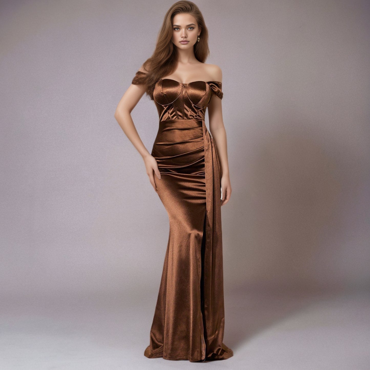 Solid Color Cross-Border Mermaid Evening Dress with Slit