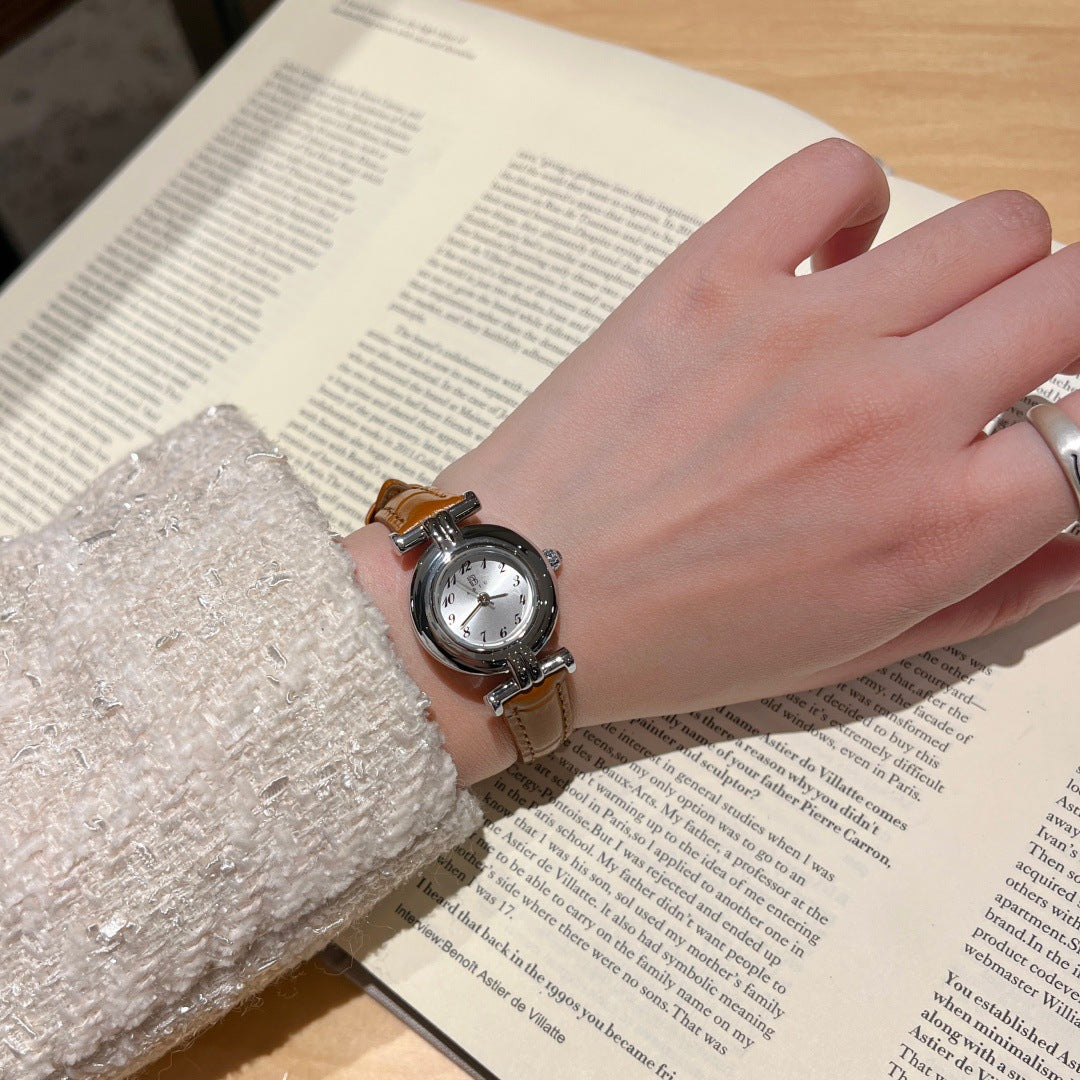 Vintage Brown Leather Watch - Elegant Art Deco Design for Women