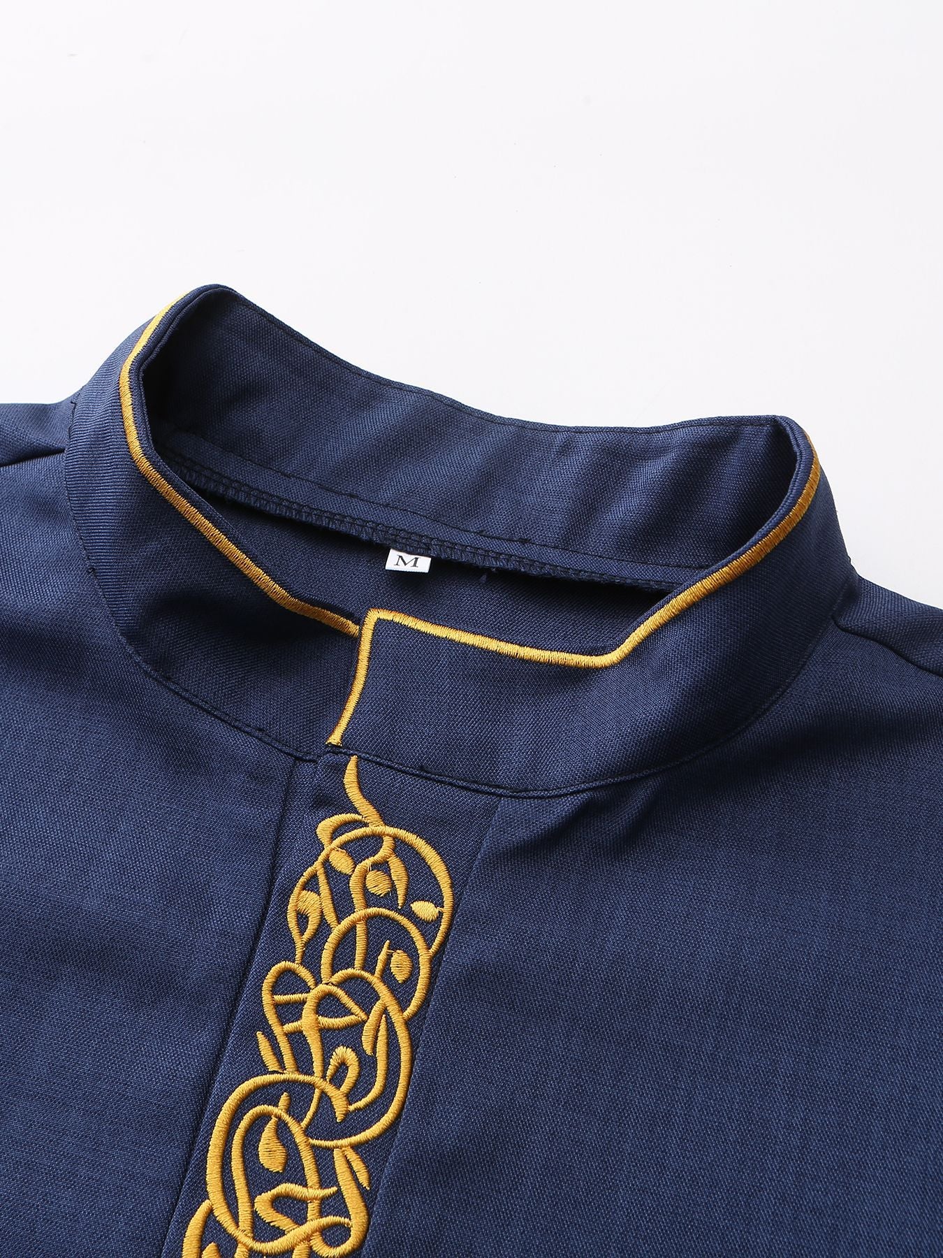 Mens Ethnic Embroidered Stand Collar Long Sleeve Shirt