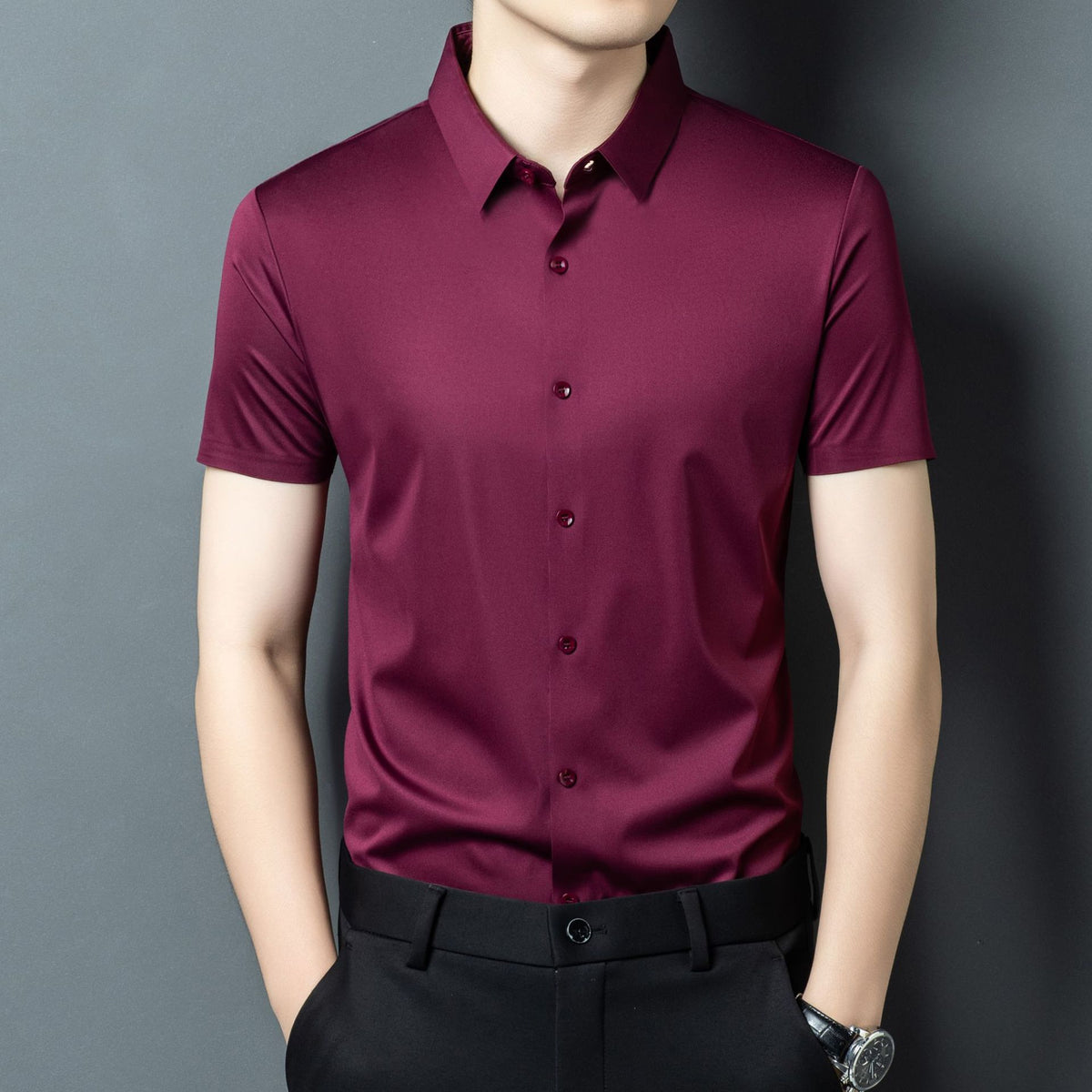 Mens Stretch Ice Silk Long-Sleeve Shirt