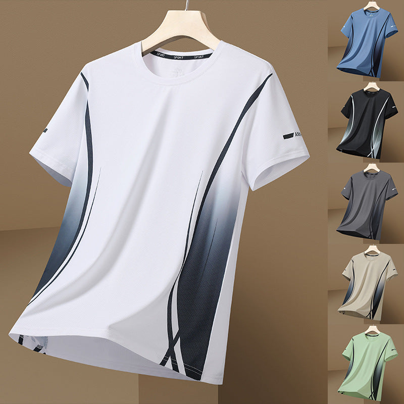 Men's Ice Silk Quick-Dry Sports T-Shirt  Breathable Summer Short Sleeve