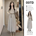 High-End French Style Long-Sleeve Dress  Autumn/Winter Elegant Square Neck Long Skirt