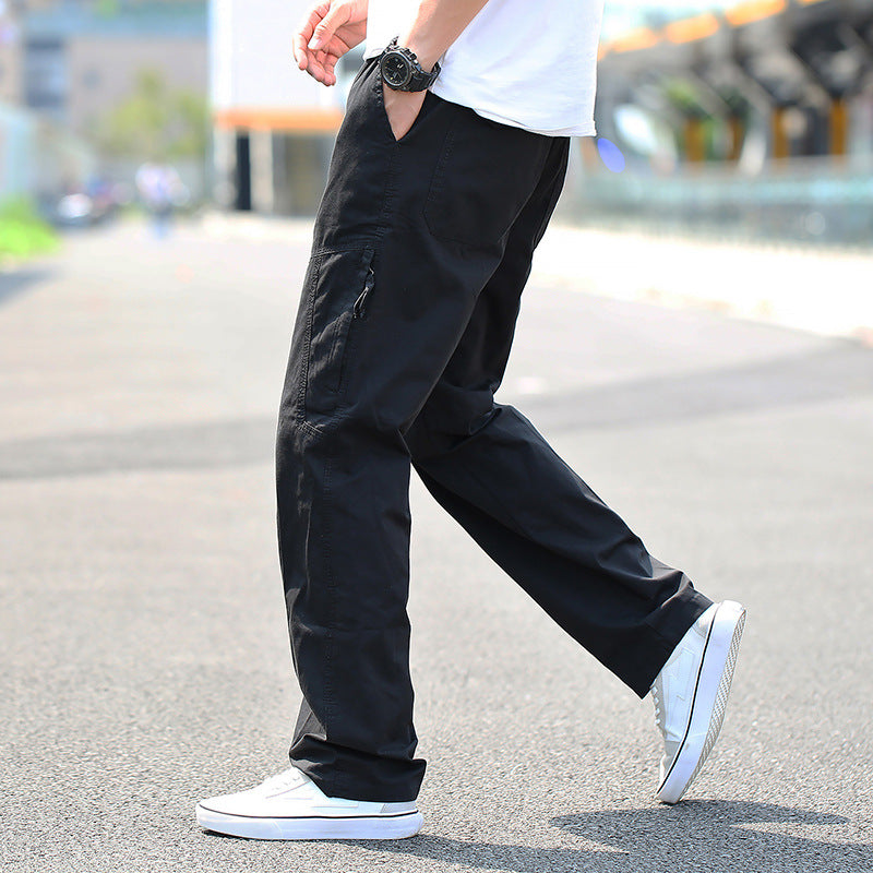 Mens Spring & Autumn Thin Cotton Cargo Pants Loose Fit, Multi-Pocket, Breathable, Plus Size (On Hand)