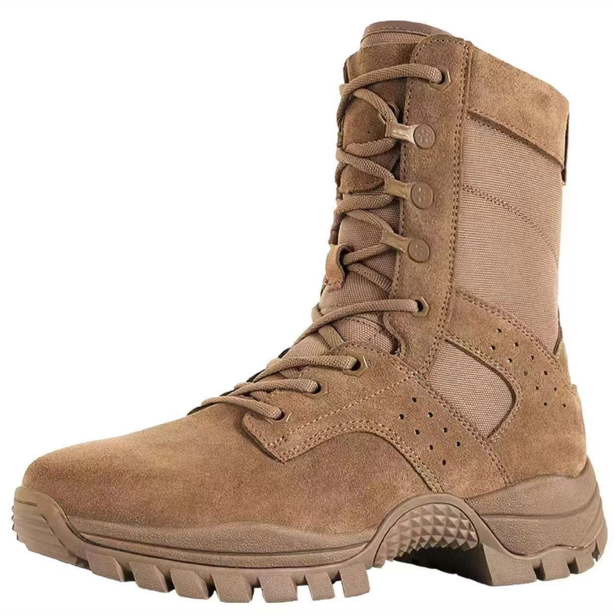 Mens Brown Combat Training Boots  Waterproof Desert Tactical Boots with Side Zipper & Non-Slip Sole