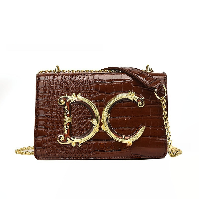 Trendy Croc-Effect Chain Shoulder Bag