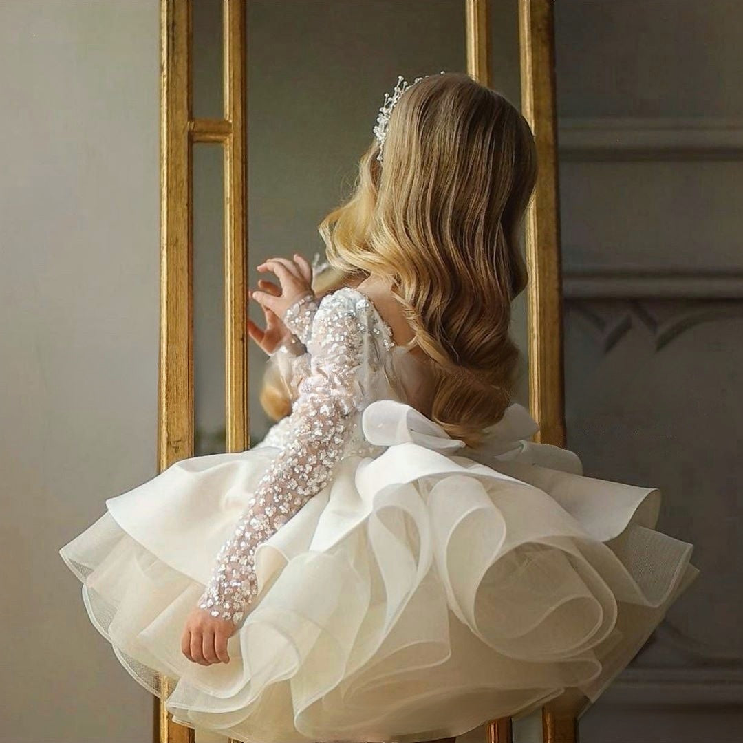 Long Sleeve Sequin & Tulle Princess Gown