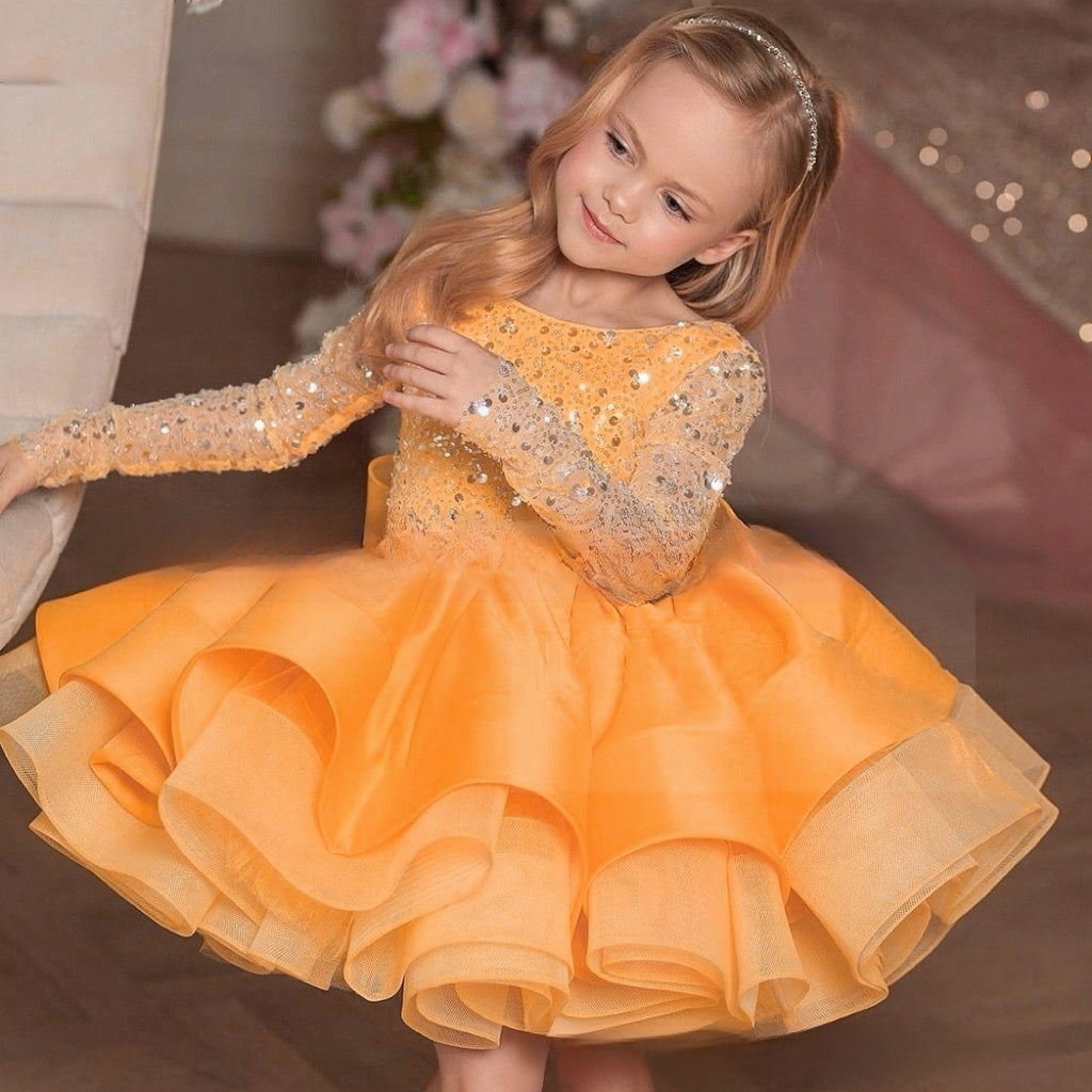 Long Sleeve Sequin & Tulle Princess Gown
