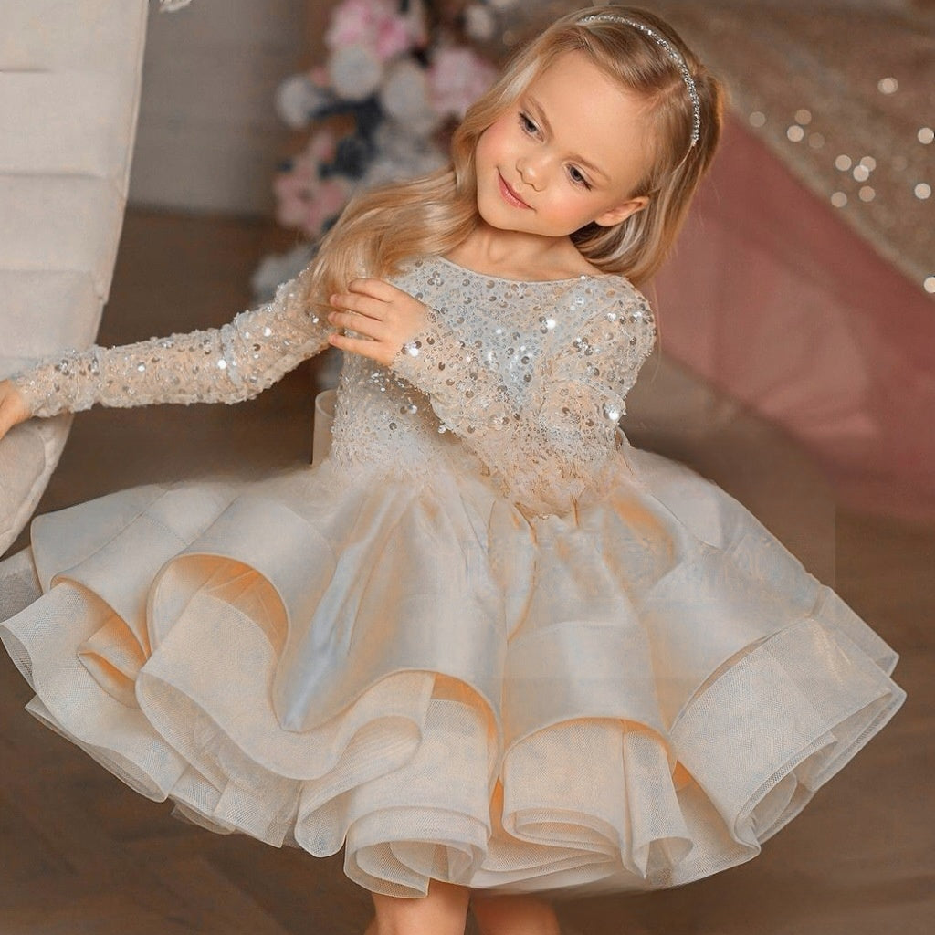 Long Sleeve Sequin & Tulle Princess Gown