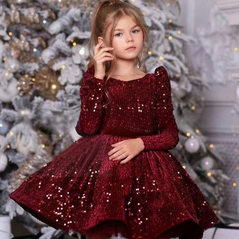 Long Sleeve Sequin & Tulle Princess Gown