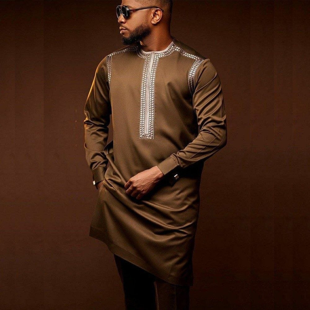 Men's African Ethnic Long Sleeve Shirt & Casual Pants 2-Piece Set