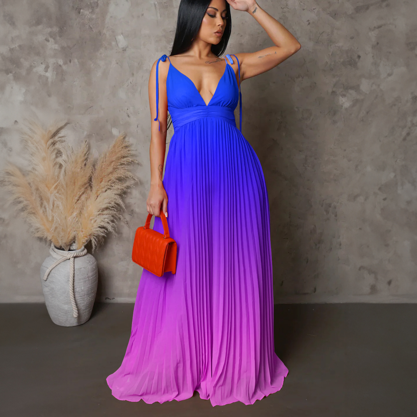 Summer Slip Backless Sexy Lace Gradient Long Dress