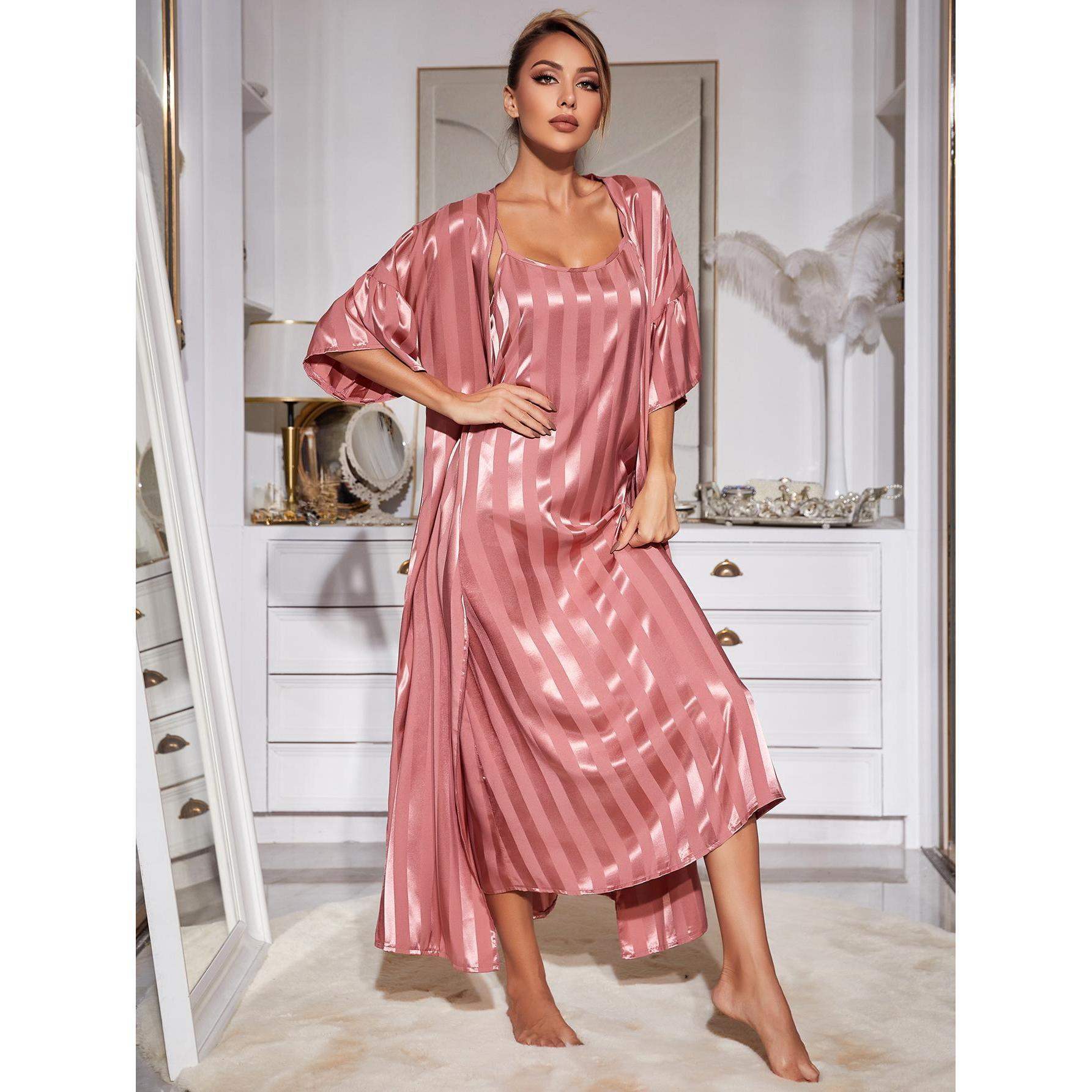 Women's imitation silk long sleeve pyjamas