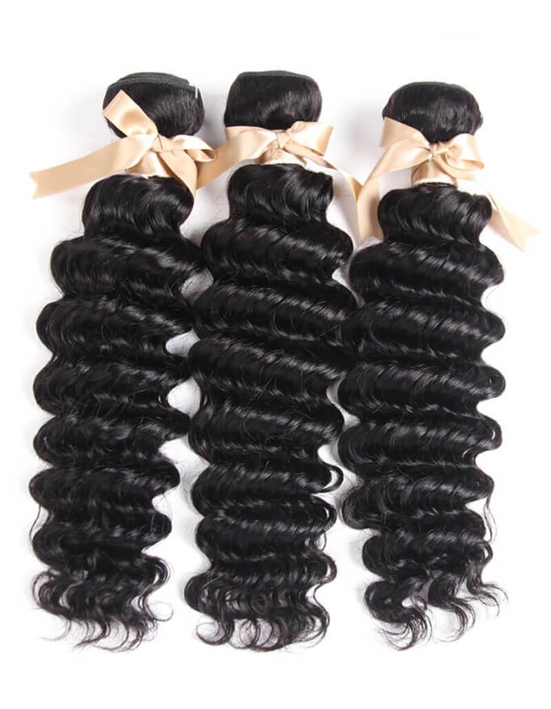 Deep Wave Loose Hair Extensions Natural Color 3 Bundle