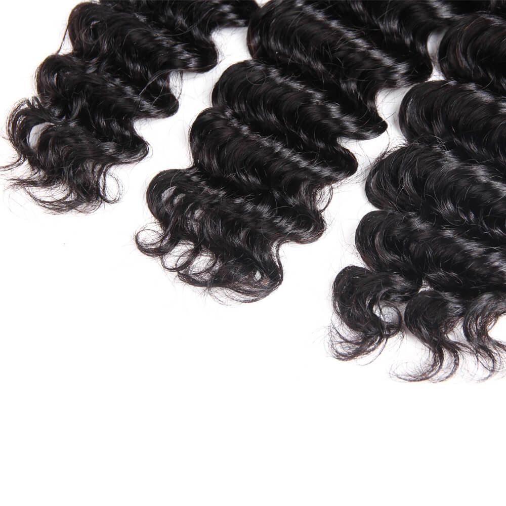 Deep Wave Loose Hair Extensions Natural Color 3 Bundle