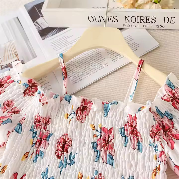 Floral Suspenders & Pink Shorts Set