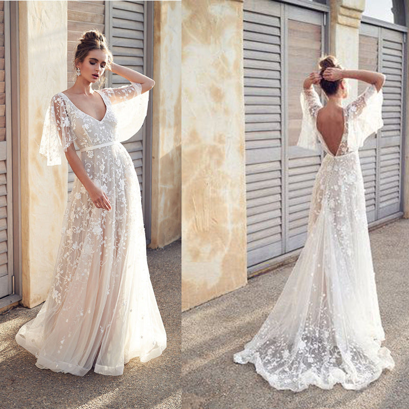 Sexy Backless Lace V-Neck Dress