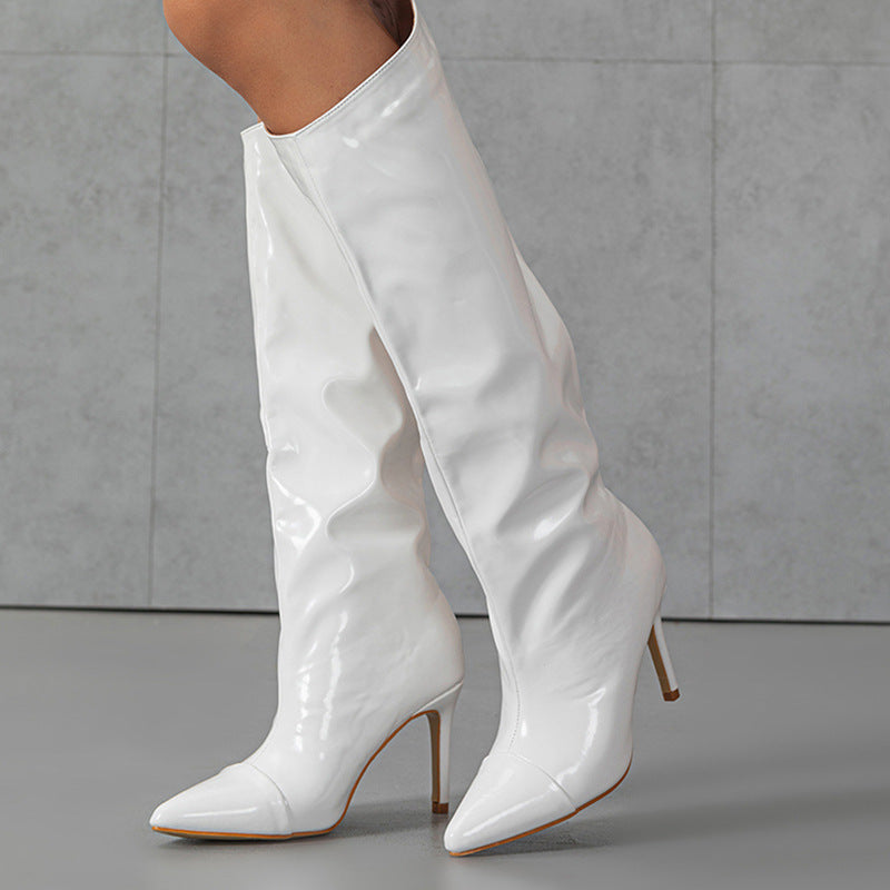 Spring New Stiletto Pointed Toe Knee Boots: Fashionable Heeled Single Boots