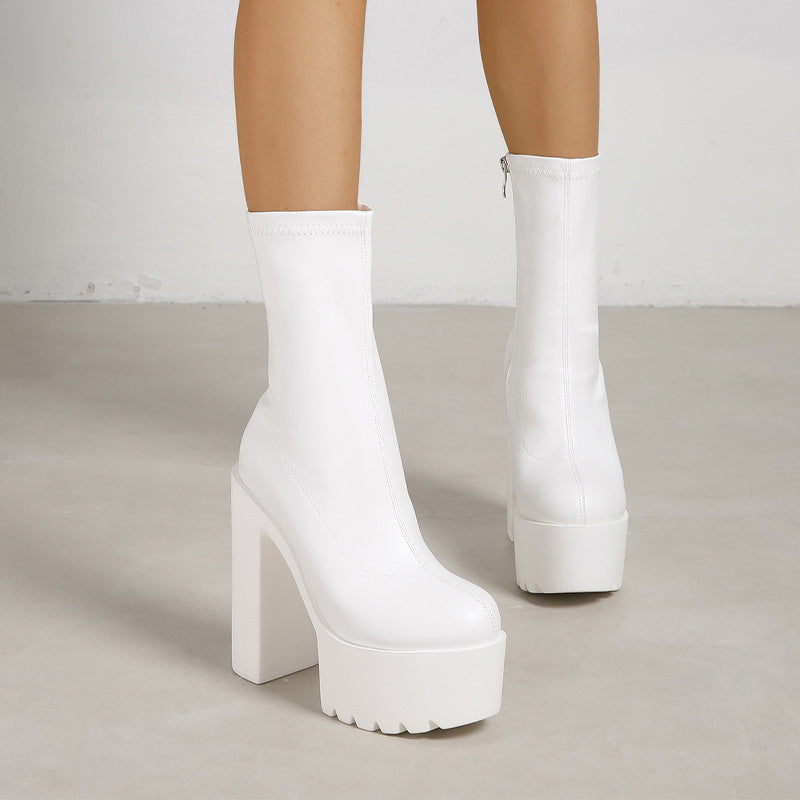 Platform Block Heel Boots: Women's Spring New High Heels
