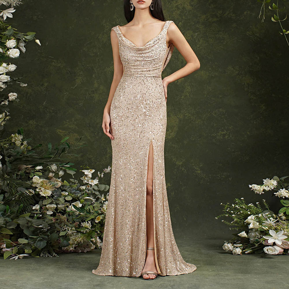 Suspender Slit Evening Dress with Trail: Bridesmaid Edition