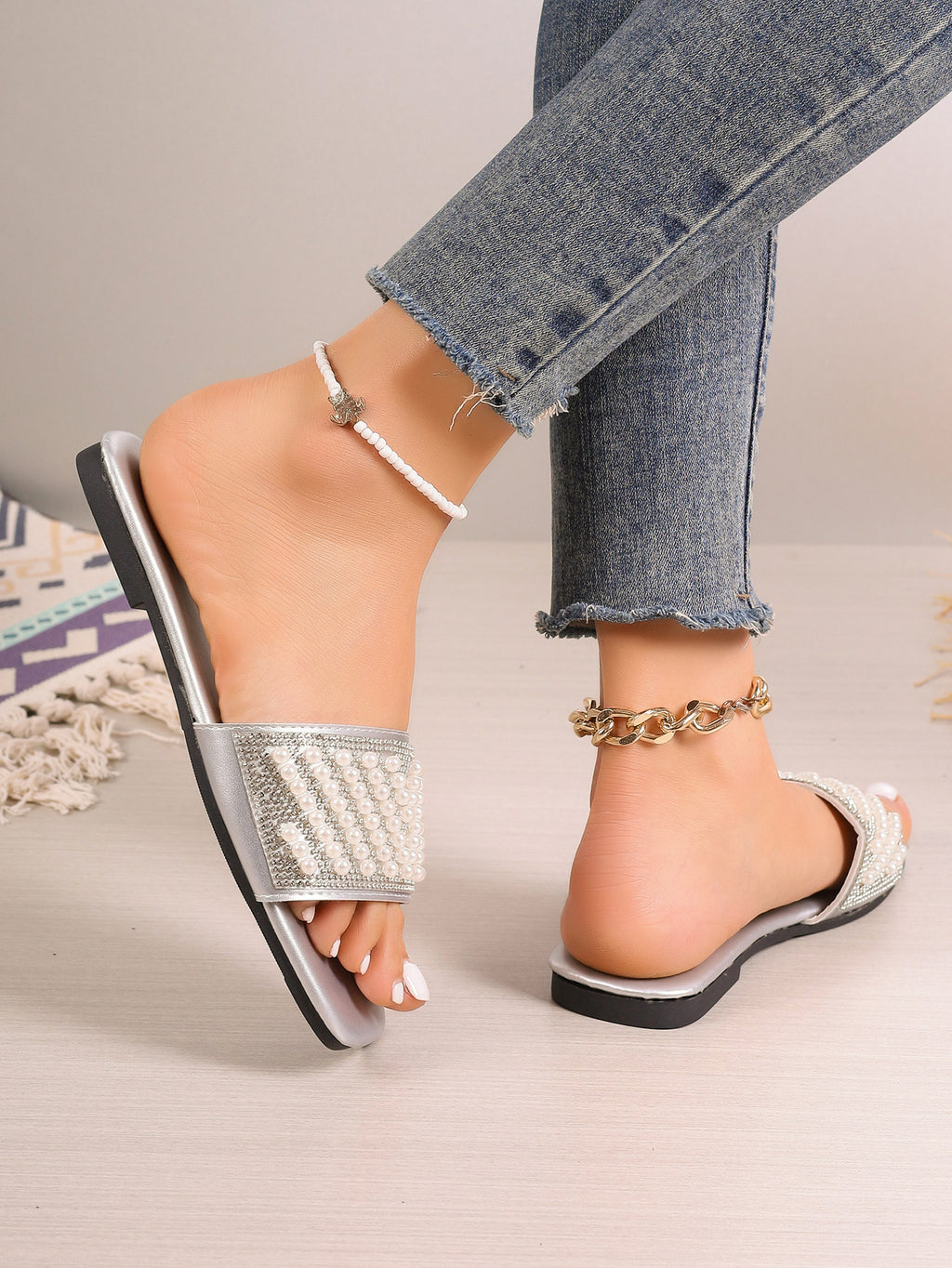 Pearl Straight Flat Slippers: Women's Plus Size Footwear